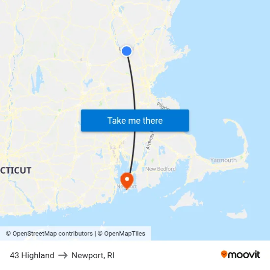 43 Highland to Newport, RI map