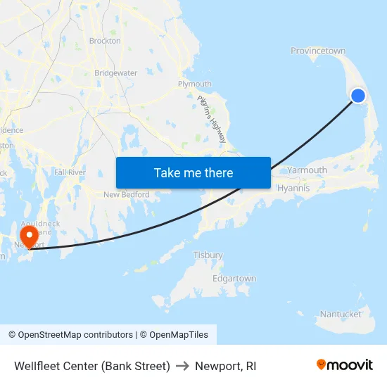 Wellfleet Center (Bank Street) to Newport, RI map