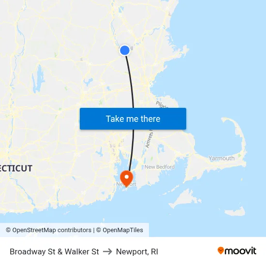 Broadway St & Walker St to Newport, RI map
