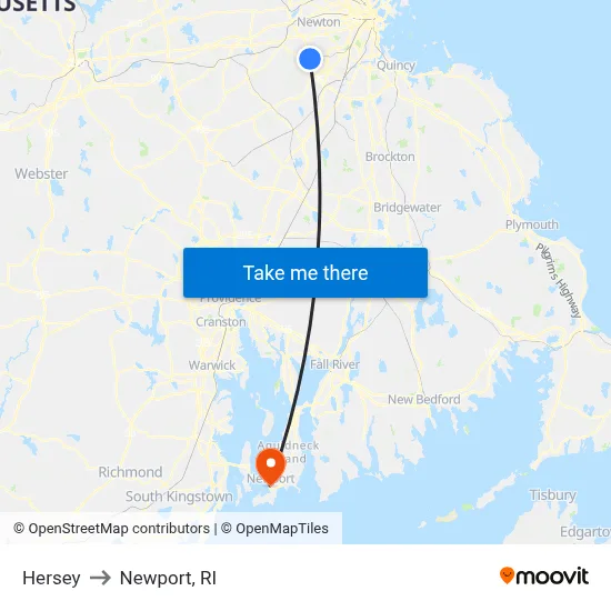 Hersey to Newport, RI map