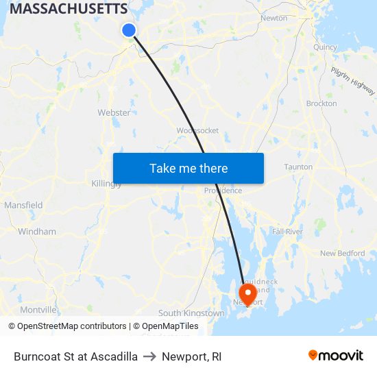 Burncoat St at Ascadilla to Newport, RI map