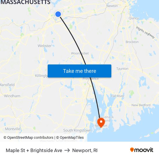 Maple St + Brightside Ave to Newport, RI map