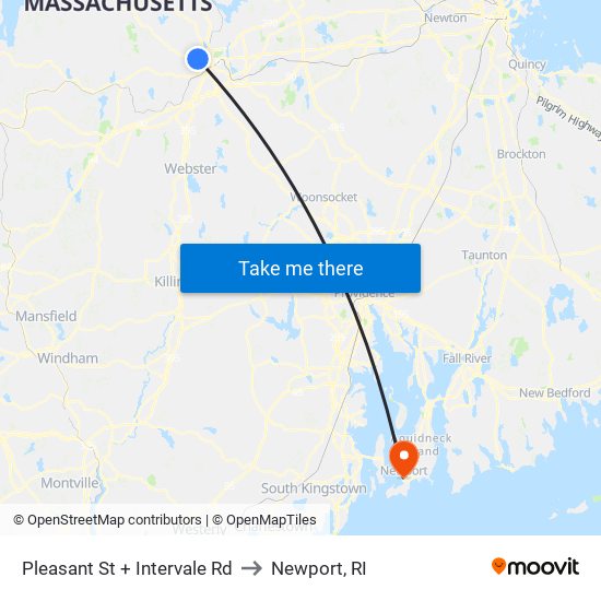 Pleasant St + Intervale Rd to Newport, RI map