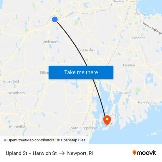 Upland St at Harwich to Newport, RI map