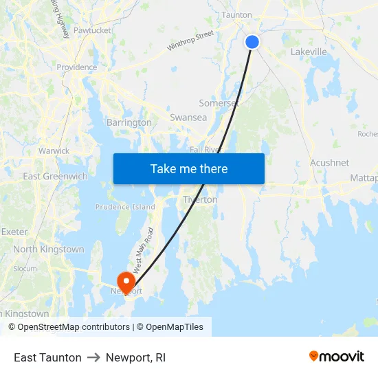 East Taunton to Newport, RI map