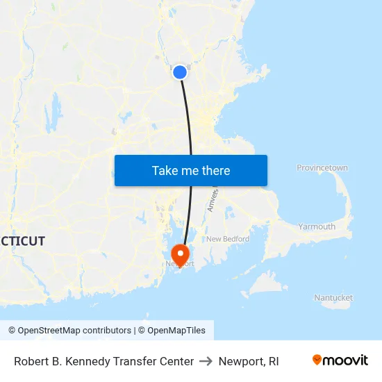 Robert B. Kennedy Transfer Center to Newport, RI map