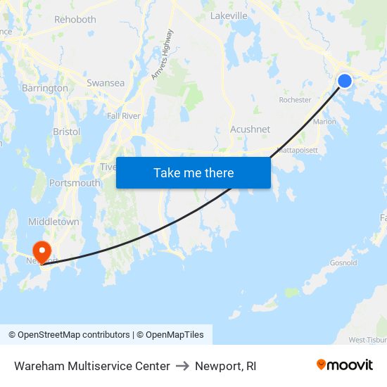 Wareham Multiservice Center to Newport, RI map