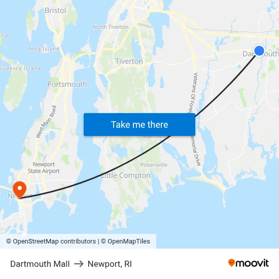 Dartmouth Mall to Newport, RI map