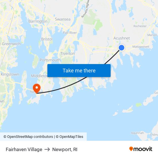 Fairhaven Village to Newport, RI map