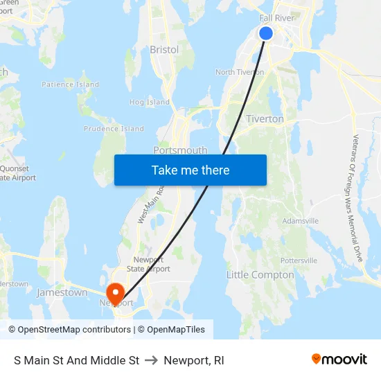 S Main St And Middle St to Newport, RI map