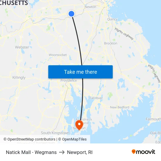 Natick Mall - Wegmans to Newport, RI map