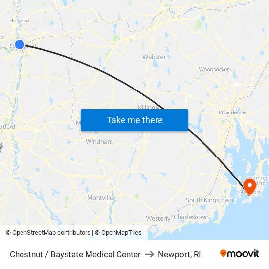 Chestnut / Baystate Medical Center to Newport, RI map