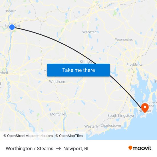Worthington / Stearns to Newport, RI map