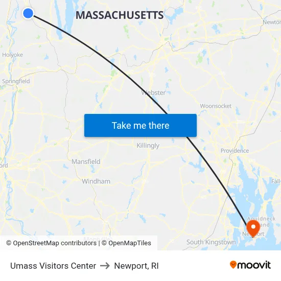 Umass Visitors Center to Newport, RI map