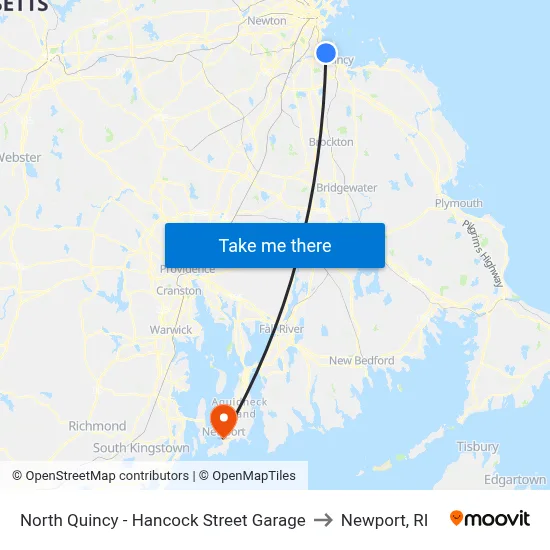 North Quincy - Hancock Street Garage to Newport, RI map