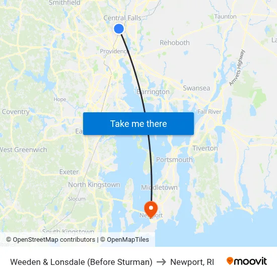 Weeden & Lonsdale (Before Sturman) to Newport, RI map