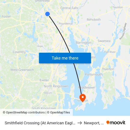 Smithfield Crossing (At American Eagle) to Newport, RI map