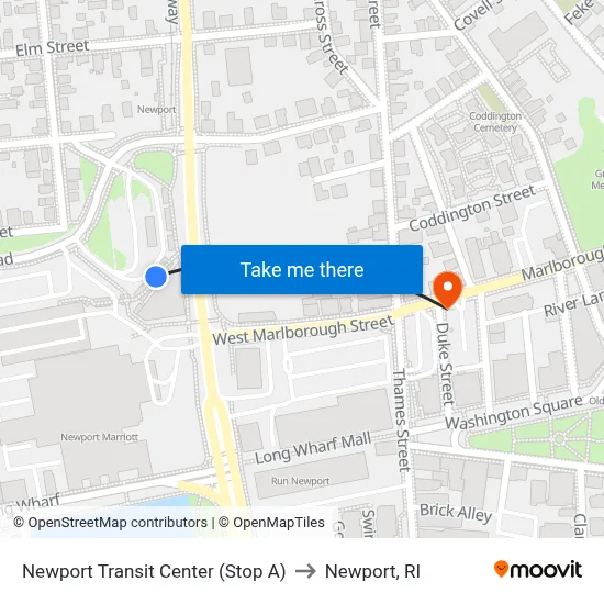 Newport Transit Center (Stop A) to Newport, RI map