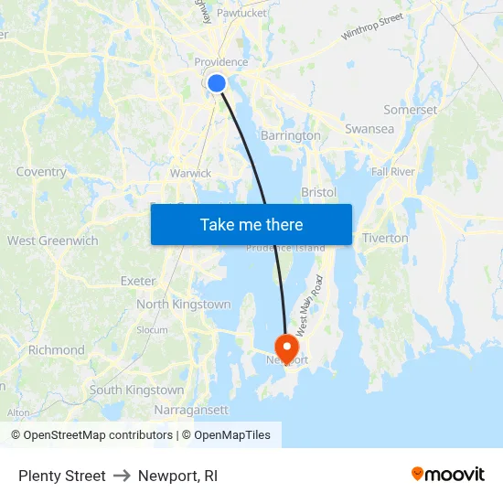 Plenty Street to Newport, RI map