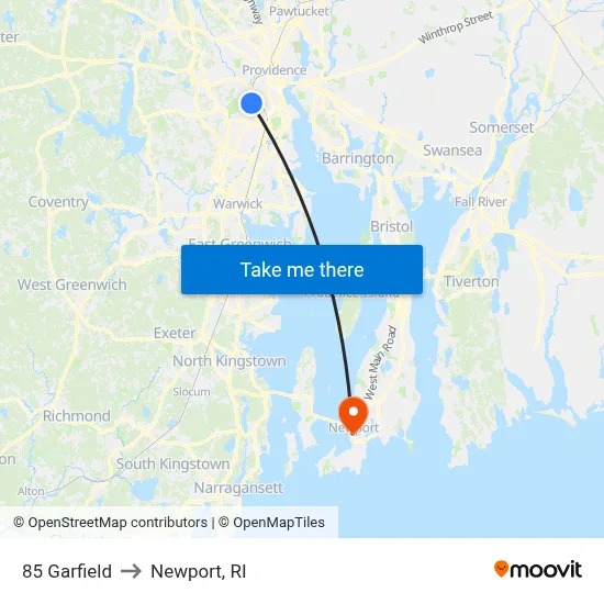 85 Garfield to Newport, RI map