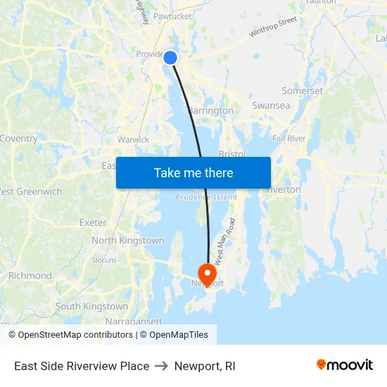 East Side Riverview Place to Newport, RI map