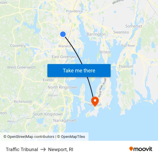Traffic Tribunal to Newport, RI map