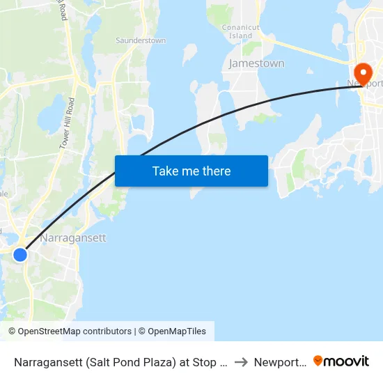 Narragansett (Salt Pond Plaza) at Stop & Shop to Newport, RI map