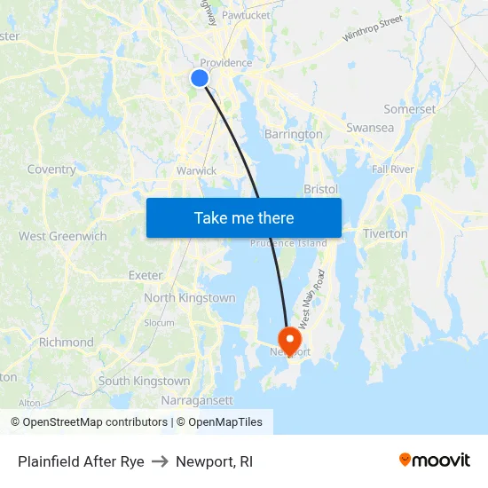 Plainfield After Rye to Newport, RI map