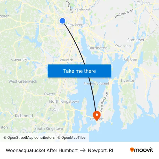 Woonasquatucket After Humbert to Newport, RI map
