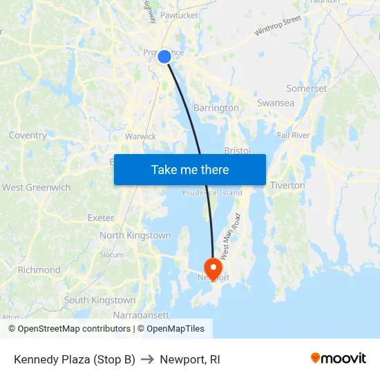 Kennedy Plaza (Stop B) to Newport, RI map