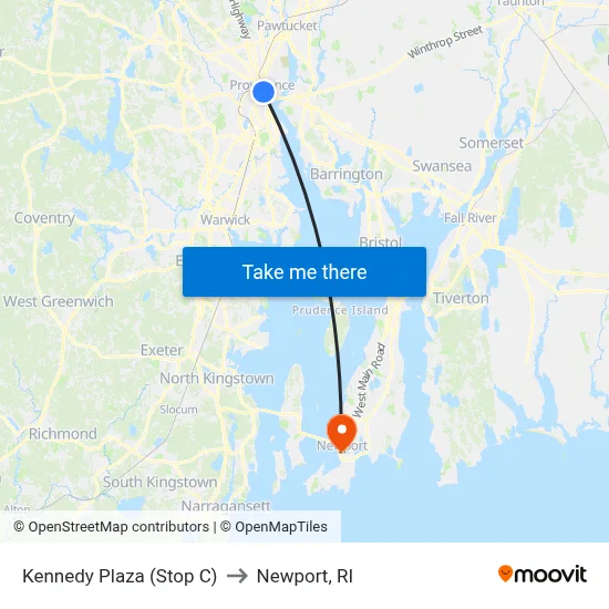 Kennedy Plaza (Stop C) to Newport, RI map