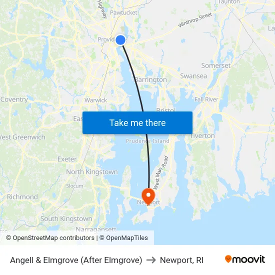 Angell & Elmgrove (After Elmgrove) to Newport, RI map