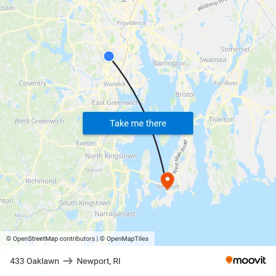 433 Oaklawn to Newport, RI map