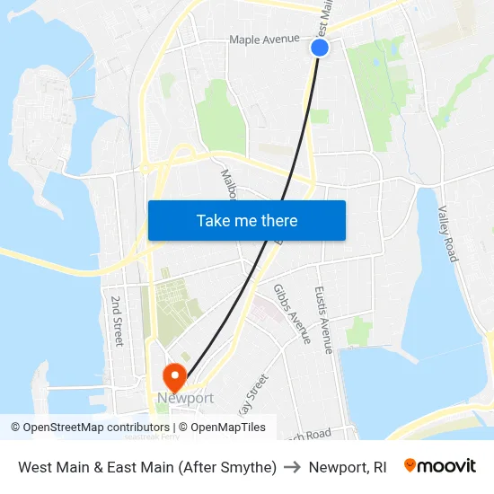 West Main & East Main (After Smythe) to Newport, RI map