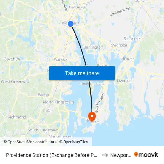 Providence Station (Exchange Before Park Row W) to Newport, RI map