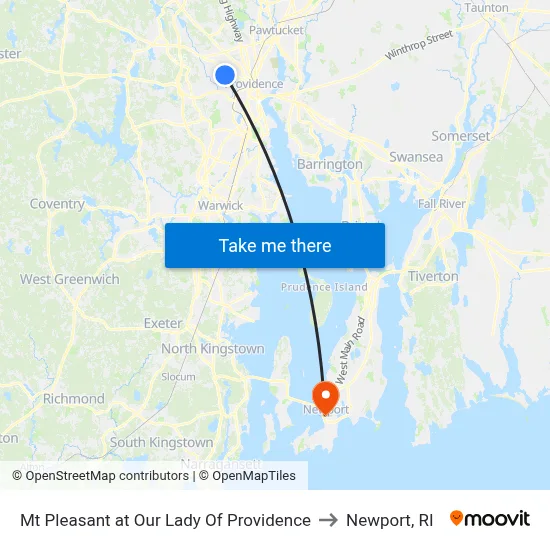 Mt Pleasant at Our Lady Of Providence to Newport, RI map