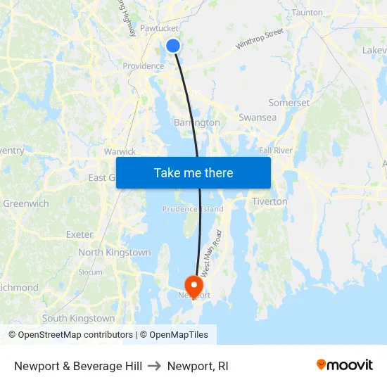 Newport & Beverage Hill to Newport, RI map