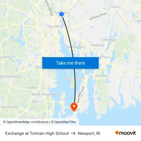 Exchange at Tolman High School to Newport, RI map