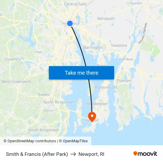 Smith & Francis (After Park) to Newport, RI map