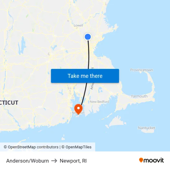 Anderson/Woburn to Newport, RI map