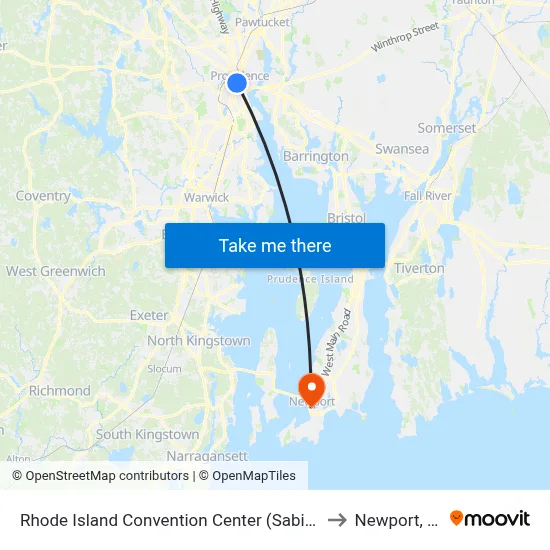 Rhode Island Convention Center (Sabin) to Newport, RI map