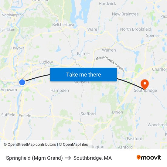 Springfield (Mgm Grand) to Southbridge, MA map
