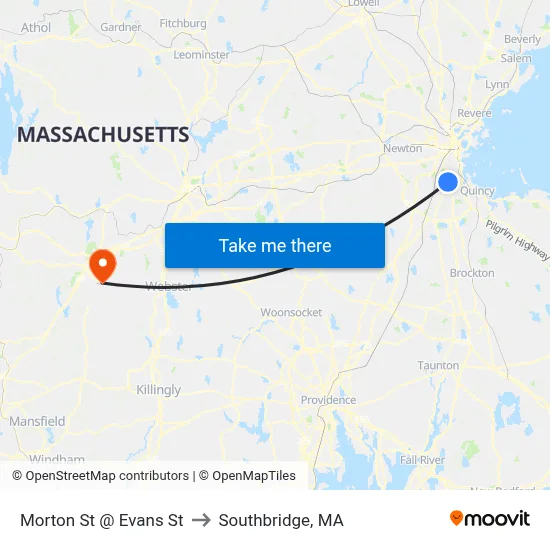Morton St @ Evans St to Southbridge, MA map