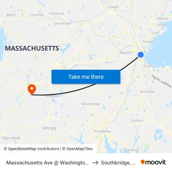 Massachusetts Ave @ Washington St to Southbridge, MA map