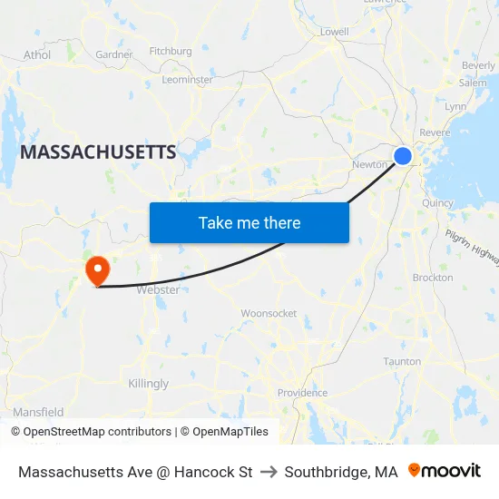 Massachusetts Ave @ Hancock St to Southbridge, MA map