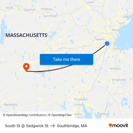 South St @ Sedgwick St to Southbridge, MA map