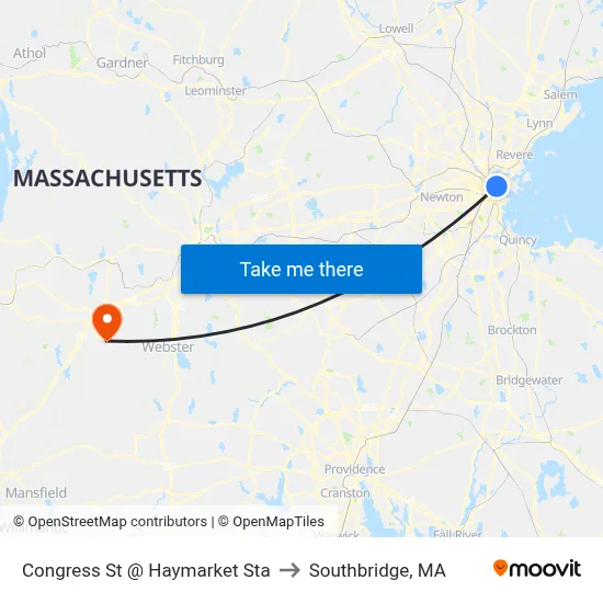 Congress St @ Haymarket Sta to Southbridge, MA map