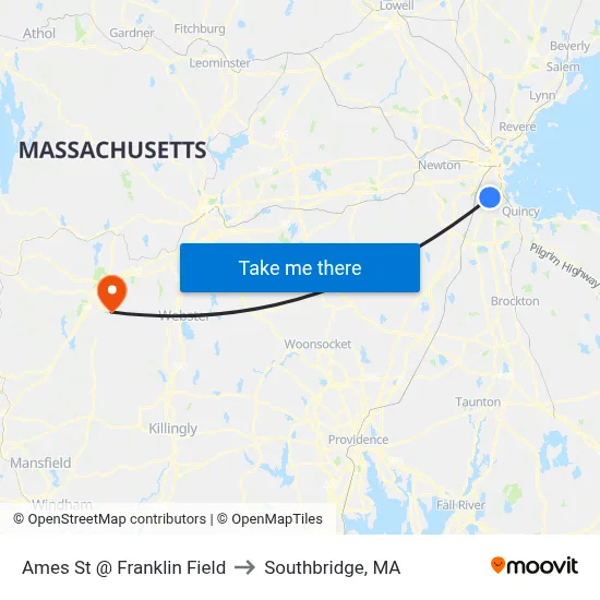 Ames St @ Franklin Field to Southbridge, MA map