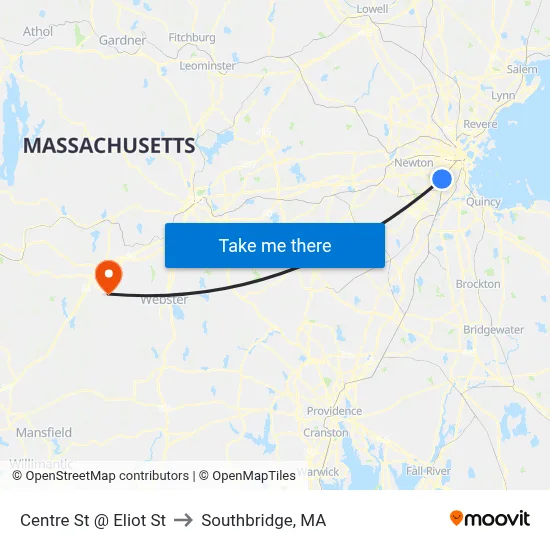 Centre St @ Eliot St to Southbridge, MA map