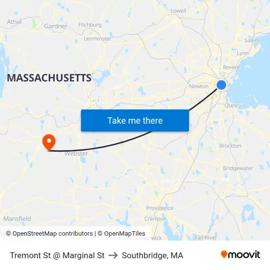 Tremont St @ Marginal St to Southbridge, MA map